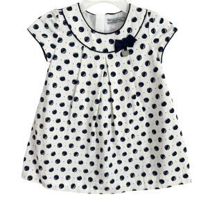 Mayoral Baby Girl White & Navy Polka Dot Dress - 12 Months